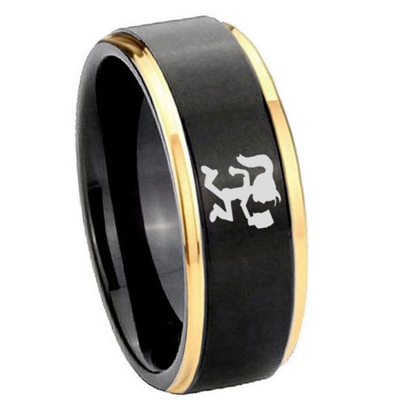 10mm-Hatchet-Woman-Gold-Step-Edges-Brushed-Tungsten-Carbide-Mens-Promise-Ring