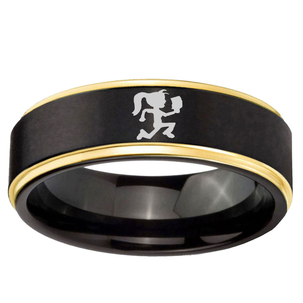10mm Hatchet Woman Gold Step Edge Brushed Tungsten Ring