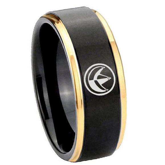 10mm-Green-Ranger-Power-Gold-Step-Edges-Brushed-Tungsten-Carbide-Mens-Promise-Ring