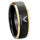 10mm-US-Air-Force-Gold-Step-Edges-Black-Tungsten-Carbide-Men's-Band-Ring