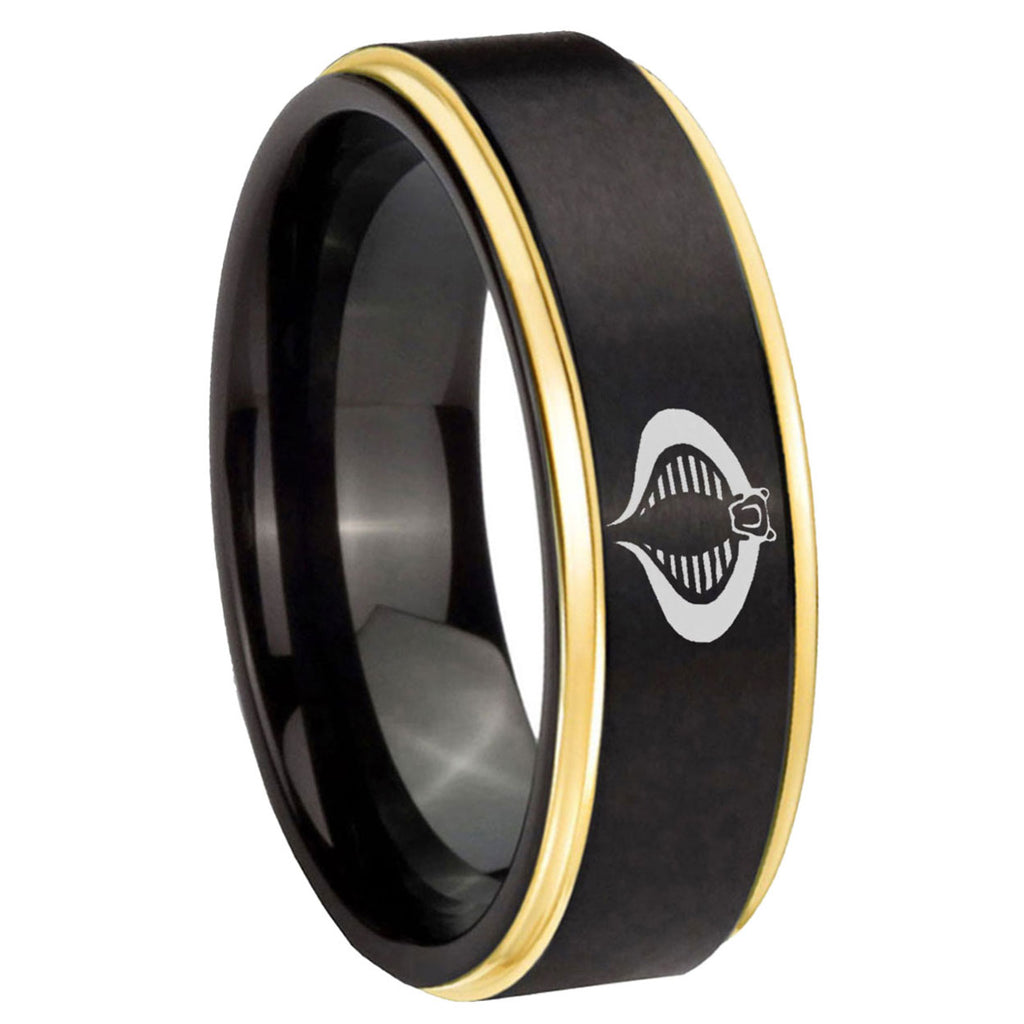 8mm Cobra Gold Step Edge Black Tungsten Ring Personalized