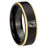 6, 8mm Military Pow Gold Step Edge Black Tungsten Carbide Men's Wedding Ring