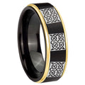 8mm Multiple Celtic Gold Step Edge Black Tungsten Ring