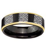 6mm Multiple Celtic Gold Step Edge Black Tungsten Carbide Promise Ring