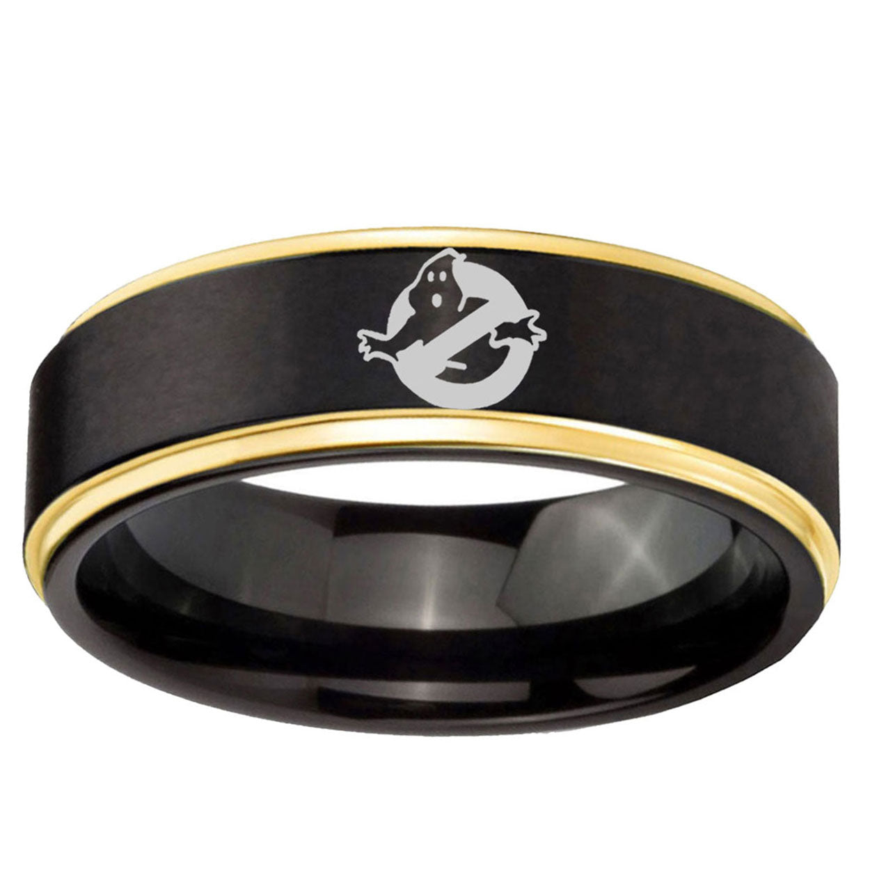 10mm Ghostbusters Gold Step Edge Black Tungsten Ring