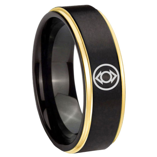 8mm Indigo Lanterns Gold Step Edge Black Wedding Band
