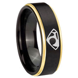 6, 8mm House of Van Gold Step Edge Black Tungsten Wedding Engagement Ring