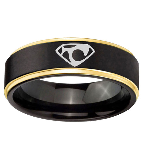 6mm House of Van Gold Step Edge Black Tungsten Wedding Ring
