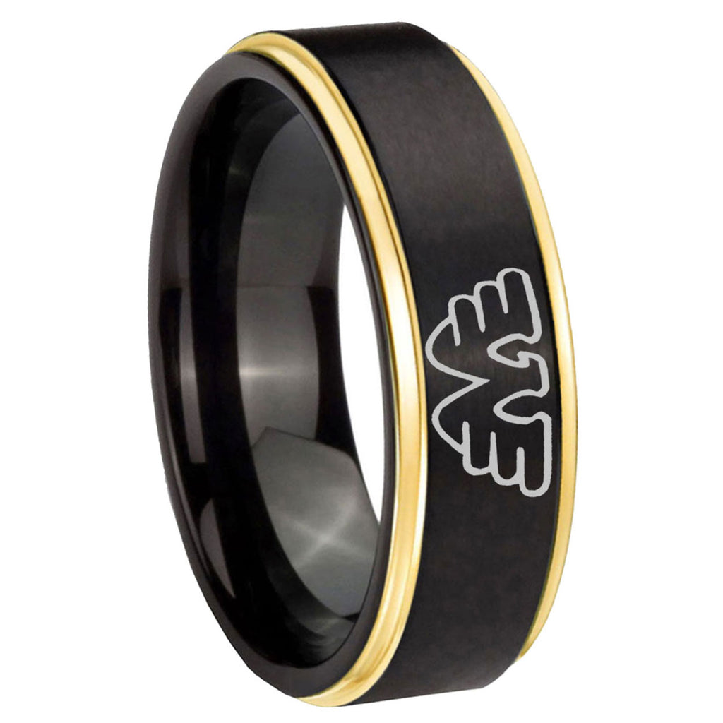 8mm Waylon Jennings Gold Step Edge Black Tungsten Ring