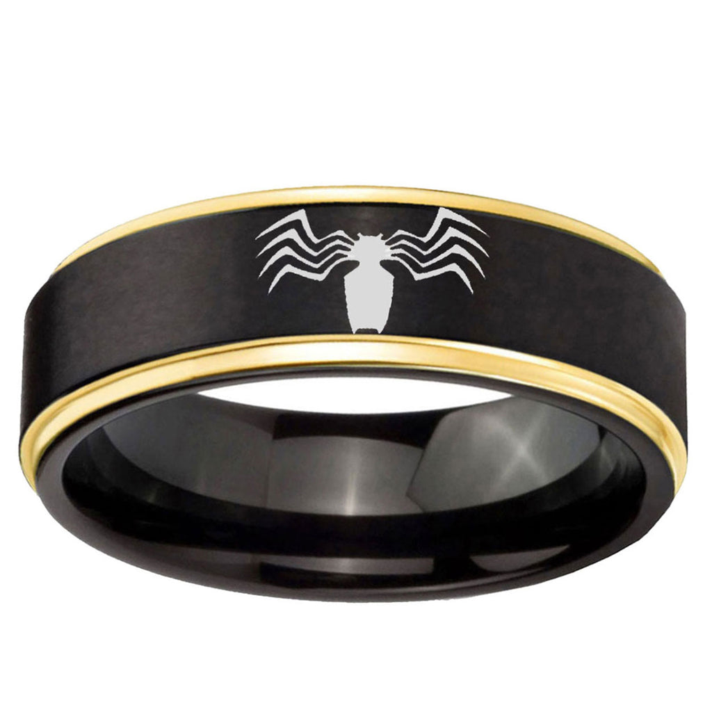 6mm Spider Gold Step Edge Black Tungsten Promise Ring