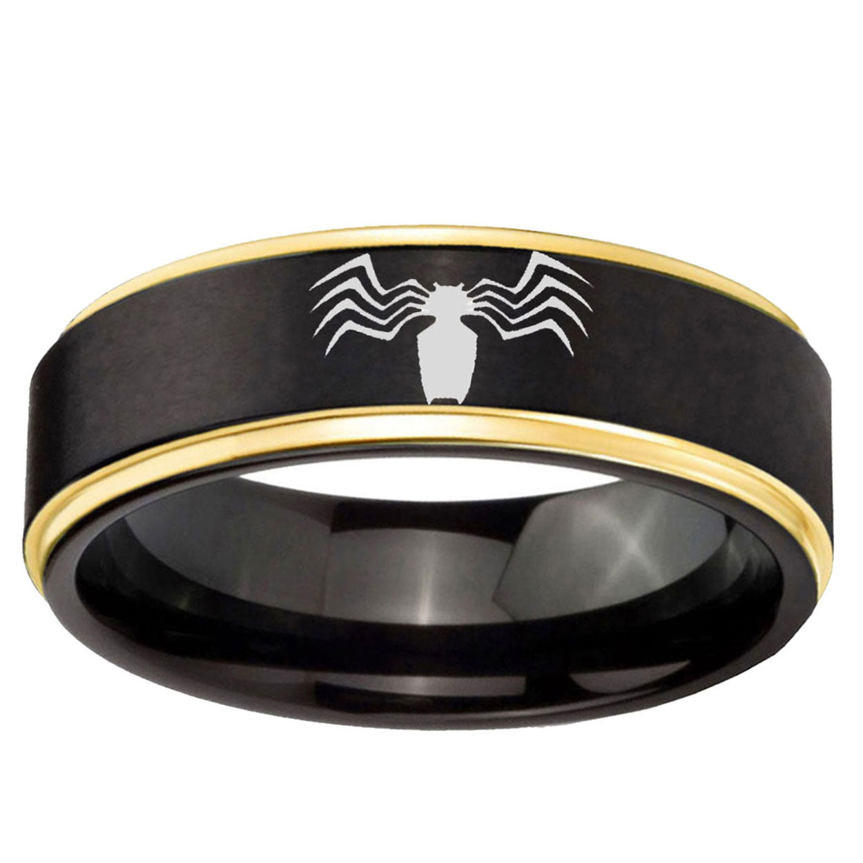 6mm Spider Gold Step Edge Black Tungsten Promise Ring