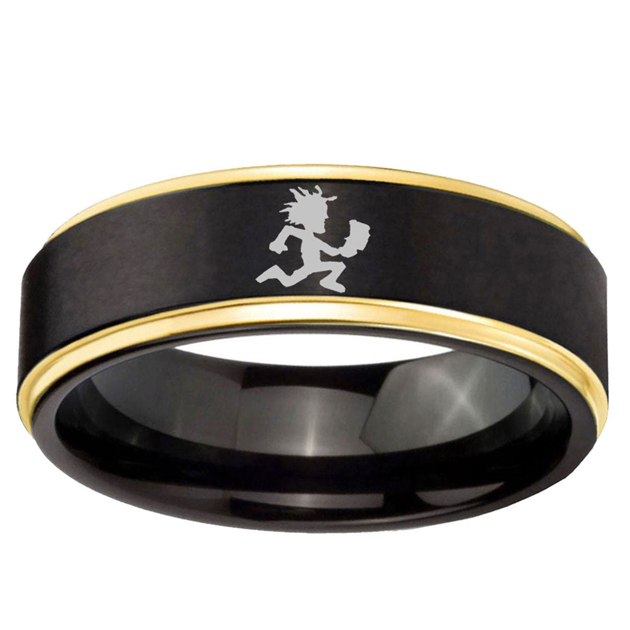 10mm Hatchet Man Gold Step Edge Black Tungsten Ring