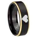 8mm Gold Step Edge Black Zelda Heart Tungsten Engraved Ring