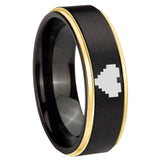 6, 8mm Gold Step Edge Black Zelda Heart Tungsten Carbide Laser Engraved Ring