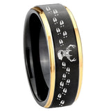 10mm-Deer-Antler-Gold-Step-Edges-Black-Tungsten-Carbide-Wedding-Ring