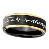 10mm-Heart-Beat-forever-Heart-always-more-Gold-Step-Edges-Black-Tungsten-Custom-Ring