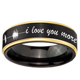 6mm Sound Wave I love you more Gold Step Edge Black Tungsten Promise Ring