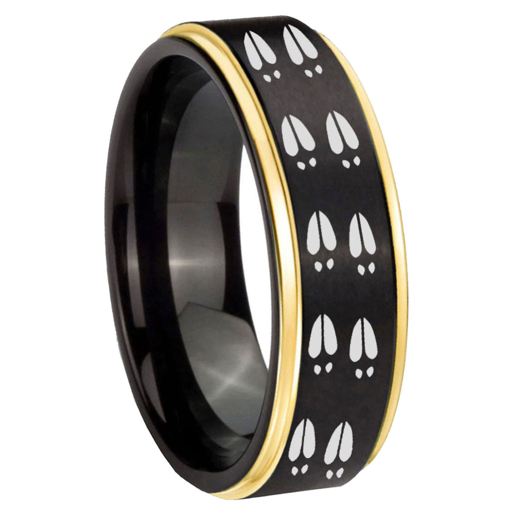 8mm Deer Tracks Gold Step Edge Black Tungsten Men Bands