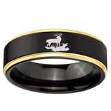 6mm Deer Hunting Gold Step Edge Black Tungsten Carbide Men's Wedding Ring