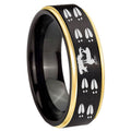 8mm Deer Hunting Tracks Gold Step Edge Black Tungsten Ring