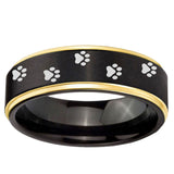 6mm Paw Print Gold Step Edge Black Tungsten Carbide Promise Ring