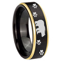 8mm Bear and Paw Gold Step Edge Black Tungsten Ring for Men