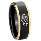 10mm-Infinity-Love-Gold-Step-Edges-Black-Tungsten-Carbide-Mens-Ring-Engraved