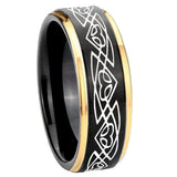 10mm-Celtic-Braided-Gold-Step-Edges-Black-Tungsten-Carbide-Wedding-Ring