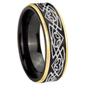 10mm Celtic Braided Gold Step Edges Black Tungsten Carbide Wedding Ring