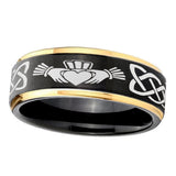 8mm-Irish-Claddagh-Gold-Step-Edges-Black-Tungsten-Carbide-Mens-Promise-Ring