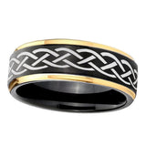 10mm-Celtic-Knot-Gold-Step-Edges-Black-Tungsten-Carbide-Wedding-Ring