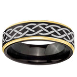 6mm Celtic Knot Gold Step Edge Black Tungsten Carbide Men's Wedding Ring