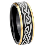 10mm-Celtic-Knot-Infinity-Love-Gold-Step-Edges-Black-Tungsten-Carbide-Wedding-Ring