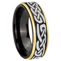 8mm Celtic Knot Infinity Love Gold Step Edge Black Tungsten Ring