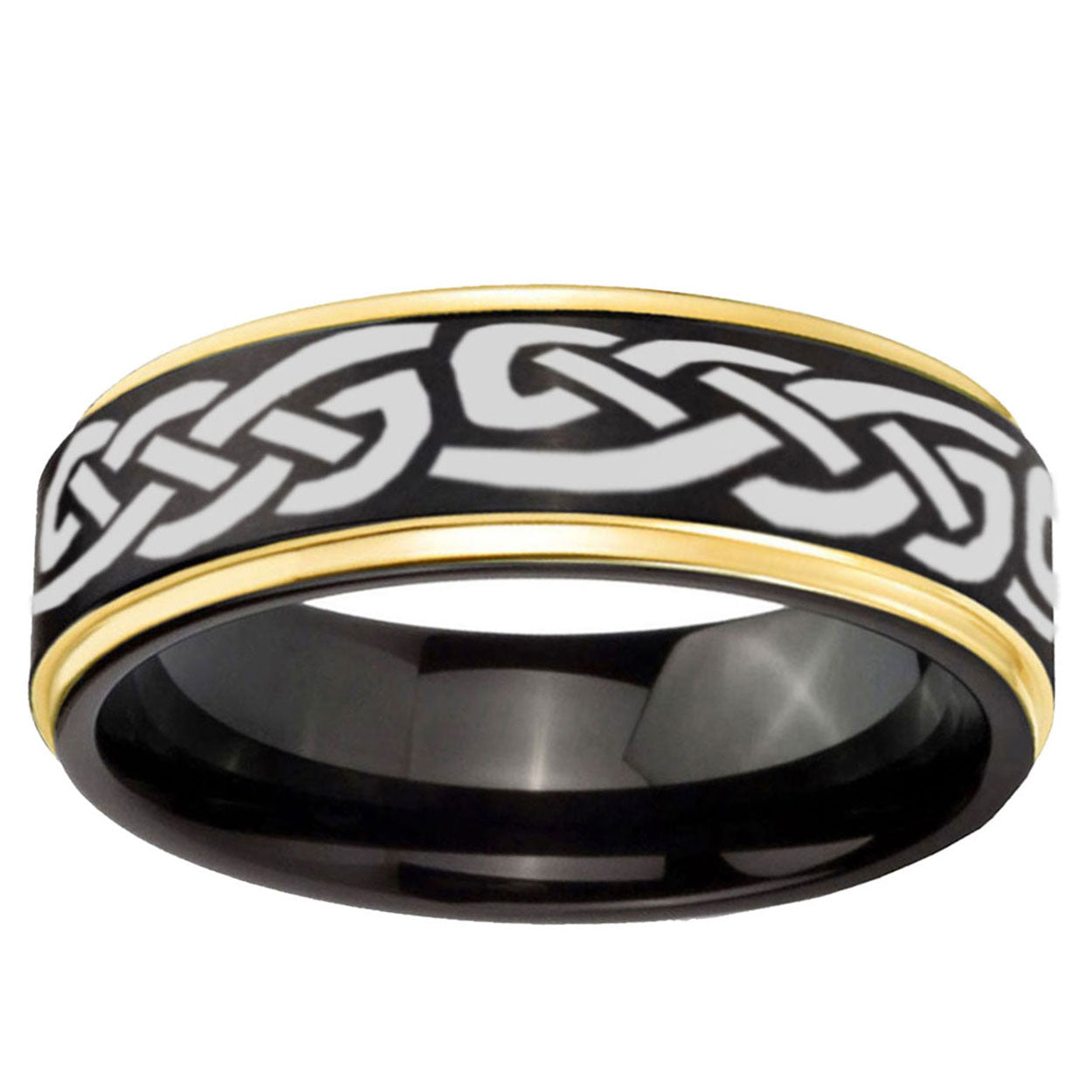 10mm Celtic Knot Infinity Love Gold Step Edge Black Tungsten Carbide Wedding Ring
