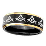 8mm-Masonic-Square-and-Compass-Gold-Step-Edges-Black-Tungsten-Carbide-Mens-Promise-Ring