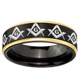 10mm Masonic Square and Compass Gold Step Edge Black Tungsten Carbide Wedding Ring