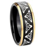 10mm-Celtic-Knot-Gold-Step-Edges-Black-Tungsten-Carbide-Wedding-Ring
