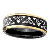 10mm-Celtic-Knot-Gold-Step-Edges-Black-Tungsten-Carbide-Wedding-Ring