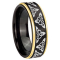 10mm Celtic Knot Gold Step Edges Black Tungsten Carbide Wedding Ring