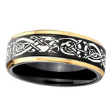 10mm-Celtic-Dragon-Gold-Step-Edges-Black-Tungsten-Carbide-Wedding-Ring