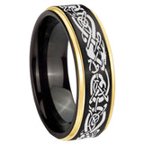 6, 8mm Celtic Dragon Gold Step Edge Black Tungsten Carbide Men's Wedding Ring