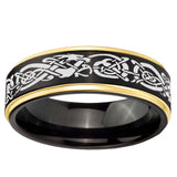 10mm Celtic Dragon Gold Step Edge Black Tungsten Carbide Wedding Ring