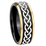 10mm-Laser-Celtic-Knot-Gold-Step-Edges-Black-Tungsten-Carbide-Wedding-Ring