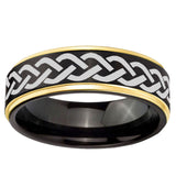 10mm Laser Celtic Knot Gold Step Edge Black Tungsten Carbide Wedding Ring
