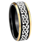10mm-Celtic-Knot-Love-Gold-Step-Edges-Black-Tungsten-Carbide-Wedding-Ring