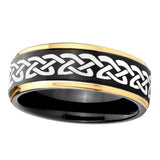 10mm-Celtic-Knot-Love-Gold-Step-Edges-Black-Tungsten-Carbide-Wedding-Ring