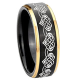 10mm-Celtic-Knot-Heart-Gold-Step-Edges-Black-Tungsten-Carbide-Wedding-Ring