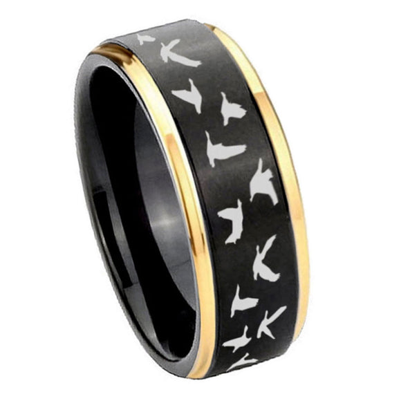 10mm-Flying-Geese-Hunting-Gold-Step-Edges-Brushed-Tungsten-Carbide-Mens-Promise-Ring