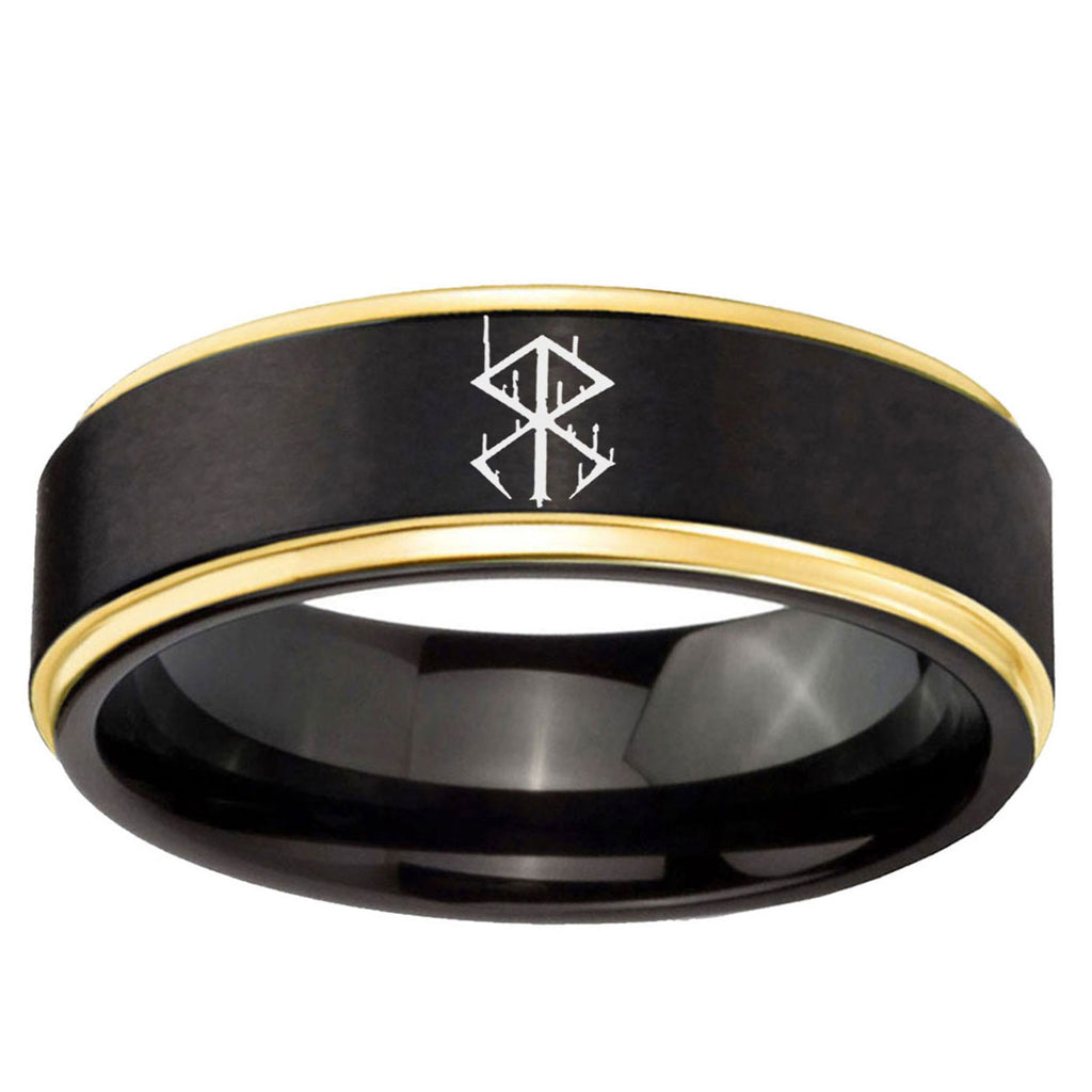 6mm Stigma Sangrando Berserk Inspired Gold Step Edge Black Tungsten Ring